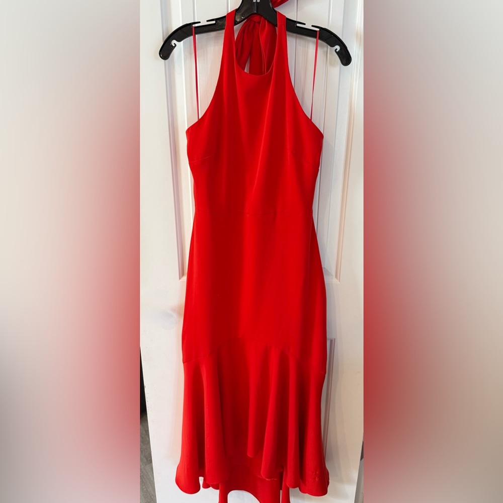 Belle Badgley Mischka Red Halter Midi Dress Size 4 NWT Formal Cocktail Wedding